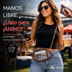 🏈Bolso bandolera transparente con temática futbolística | Bolso tote transparente aprobado para estadios con cremallera dorada y detalles de piel | El accesorio perfecto para el día del partido