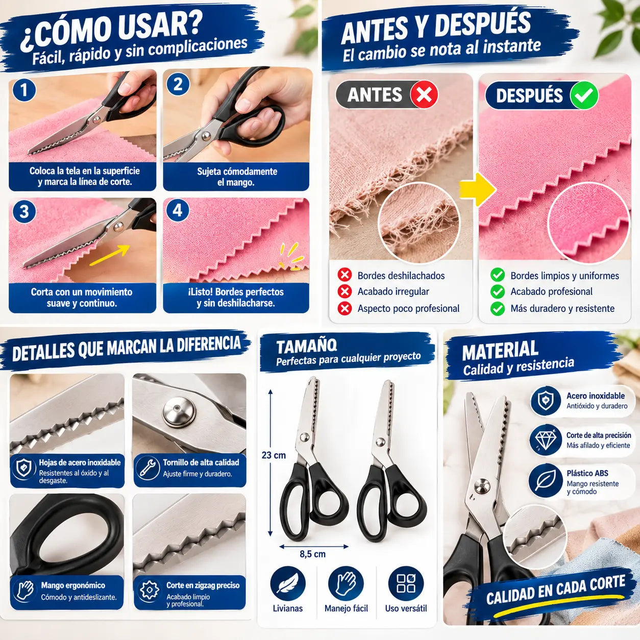 ✂️【Compra 1 y llévate 1 gratis】 🧵 Corta varias capas sin fatiga en las manos: tijeras de zig-zag de acero inoxidable de alta calidad. Diseño ergonómico con empuñadura suave. Envío gratuito al Reino Unido.