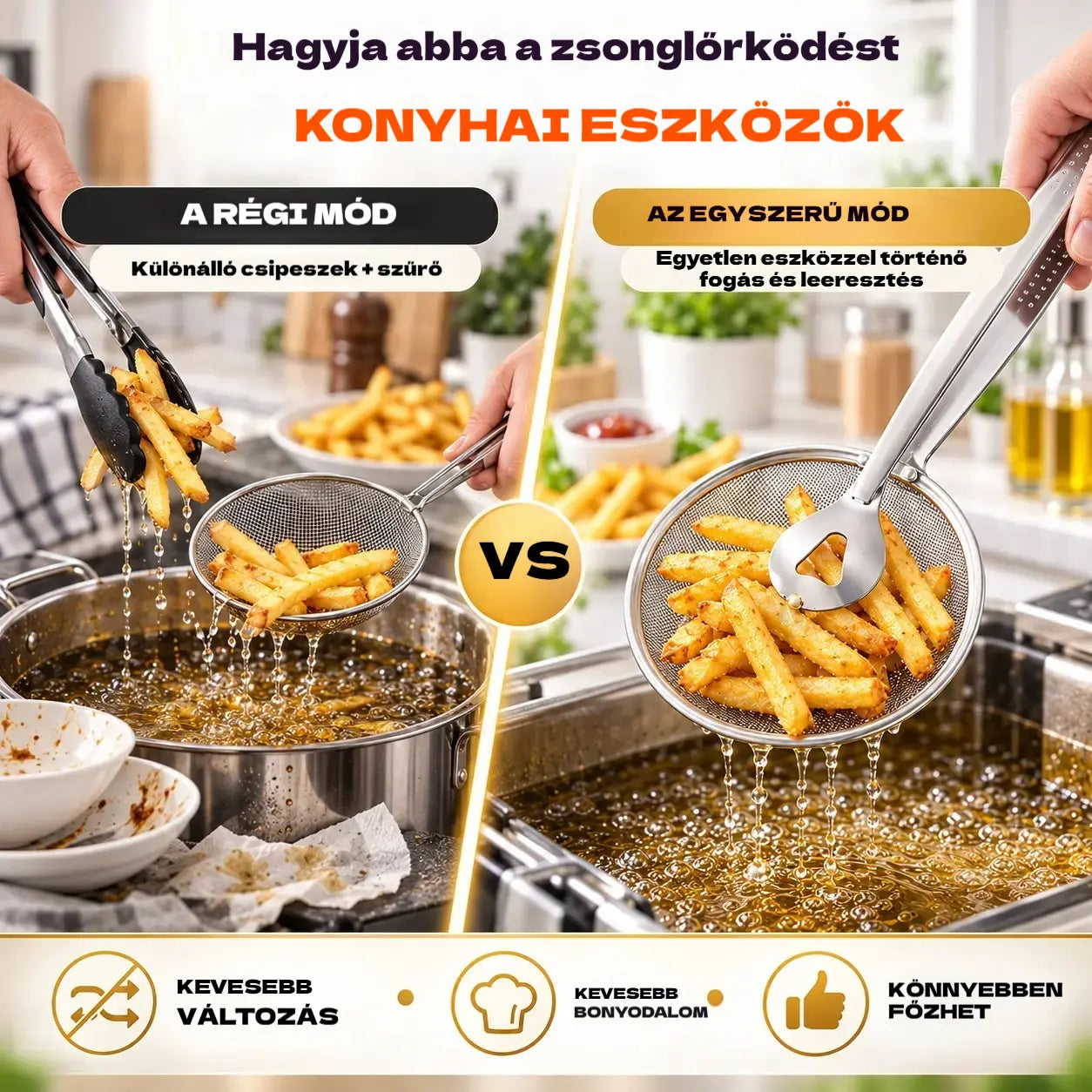🍟🍗【Vásárolj 1-et, kapsz 2-t ingyen】2 az 1-ben pókhálós fogó és lefölöző: rozsdamentes acél sütő- és csepegtetőeszköz