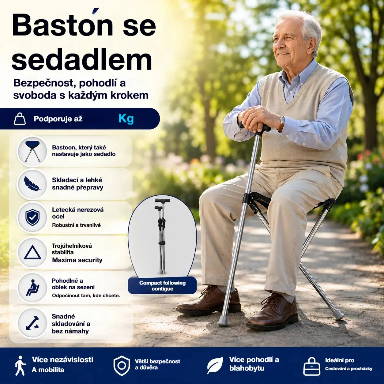 ✨Skládací hůl 2 v 1 se židlí, berle jsou odolné proti pádu, skládací a přenosné✅