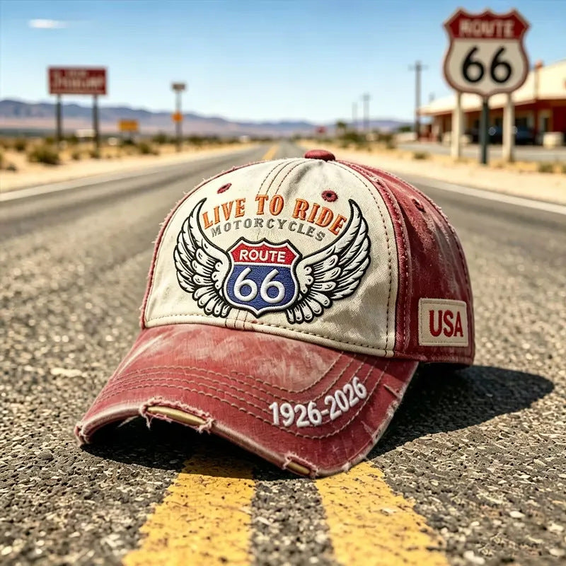 Gorra de béisbol retro ajustable de la Ruta 66, la elección perfecta para los entusiastas del ciclismo.
