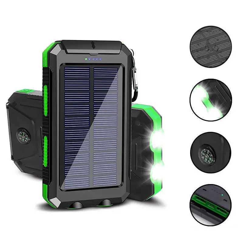 🔋【20000 mh】☀️🔦 Powerbank Solar Portátil con Linterna LED | Carga Inalámbrica y Energía Siempre Disponible 🔋