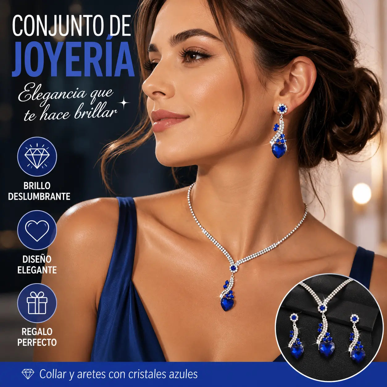 💎【Collar + Pendientes】Conjunto de joyas de cristal de dos piezas