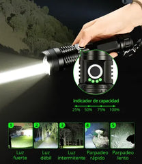 🔦 Potente linterna recargable con puntero láser y varios modos de iluminación