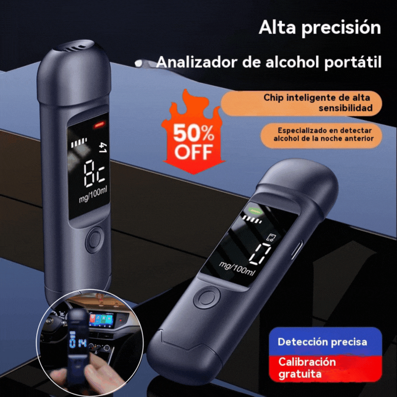 🍷 Medidor de alcohol portátil de alta precisión – Mide tu nivel antes de conducir