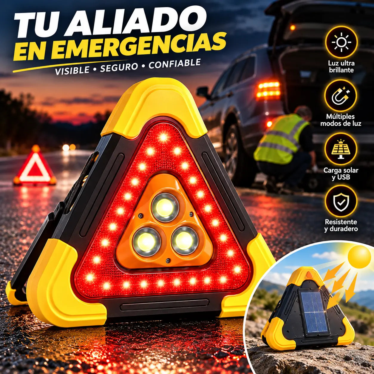 🔥Nuevo producto 2026🔥 Triángulo de emergencia solar tres en uno