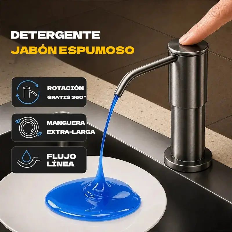 Dispensador de jabón y detergente integrado para fregadero de cocina, fabricado en acero inoxidable de primera calidad, con tubo extensible directo al cristal y bola de gravedad 304, bombeo rápido.