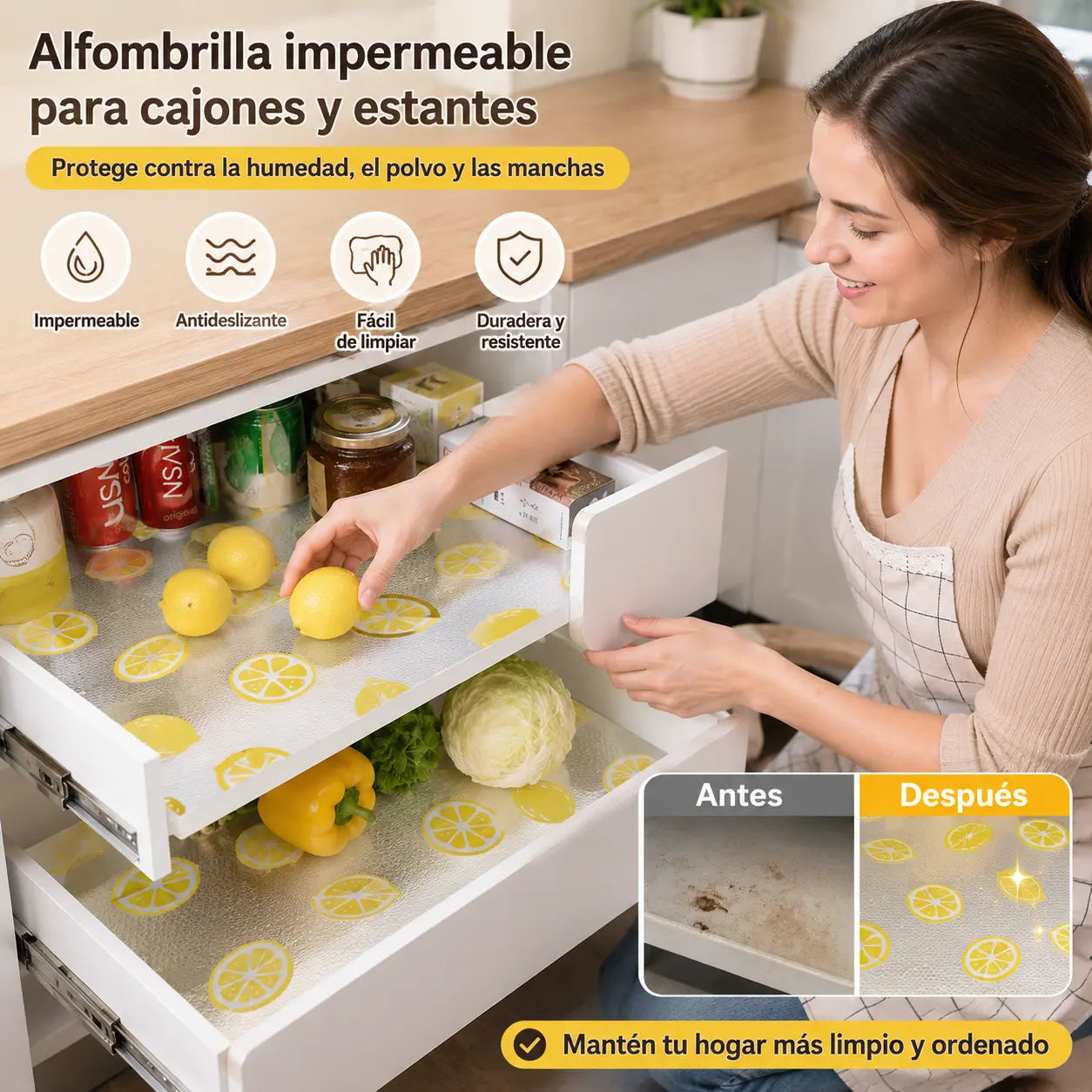 8 artículos por 27 euros🧊🛡️ Alfombrillas para armarios y frigoríficos resistentes a la humedad y a las manchas: antideslizantes, fáciles de limpiar y aptas para alimentos. Mantén los estantes del frigorífico limpios y frescos ✨