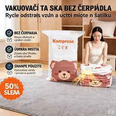 🧳【Sada 5 kusů】💨 Velký, stlačitelný vakuový úložný sáček: není potřeba pumpička, nepropustný a ideální pro úsporu místa v kufrech i doma ✈️