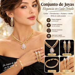 ✨👑【Collar + Pendientes + Pulsera】Elegante conjunto de joyas de loto con diamantes de imitación