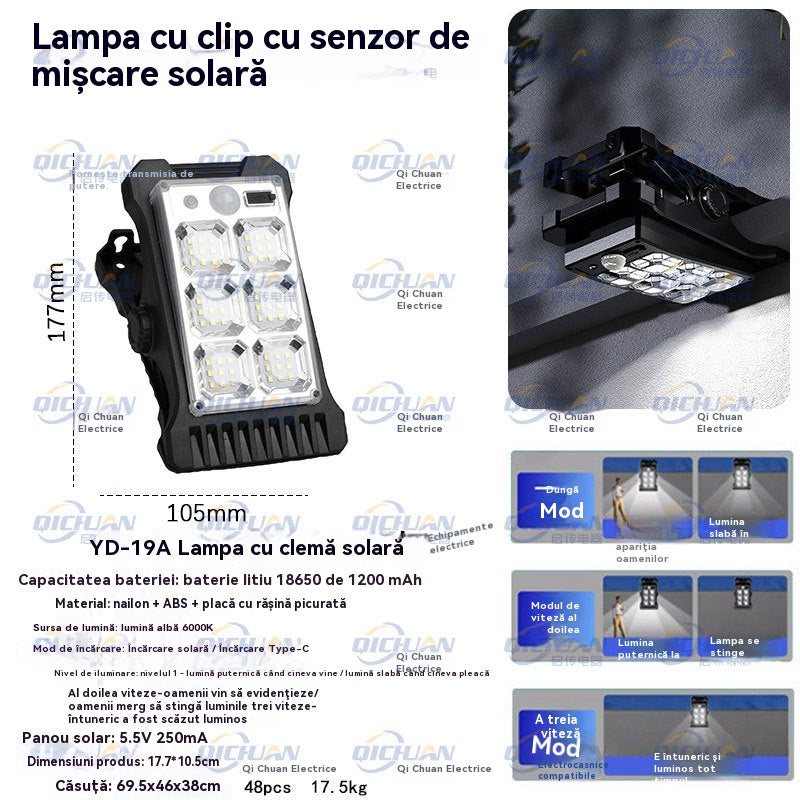 Lámpara solar de exterior con pinza para el hogar, aplique solar de pared impermeable, iluminación automática con sensor de movimiento.