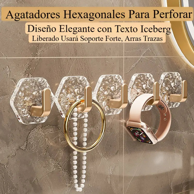 🔥10 piezas 25 euros🏆Percha hexagonal sin perforación. 💎 Elegante diseño de textura de iceberg: fácil de pegar, soporte fuerte, sin rastros 🛁