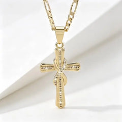 🎀💖Náhrdelník s nekonečným krížom osadený 14-karátovými diamantmi