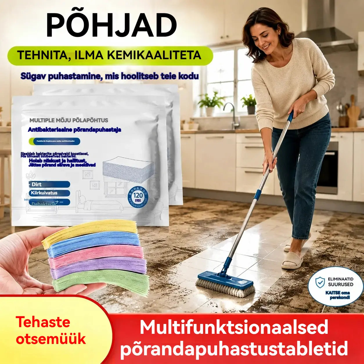 🧹✨ 240 universaalset antibakteriaalset ja desodoreerivat puhastustabletti | Sobib puit-, laminaat-, plaatide ja haagissuvila seinte puhastamiseks
