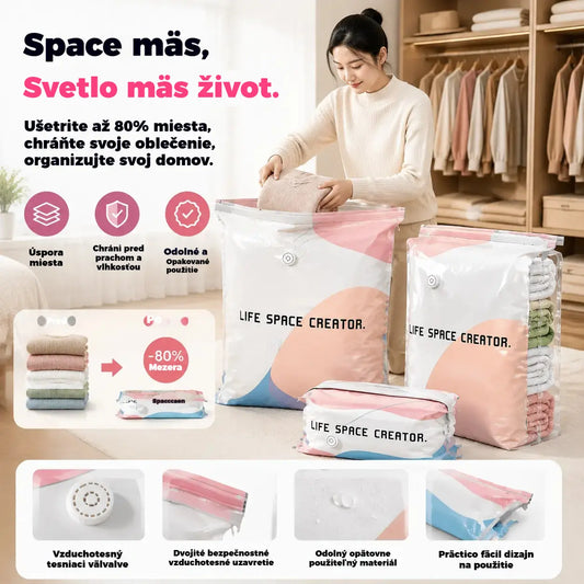 🧳【Sada 5 ks za 28 eur】💨 Veľké, stlačiteľné vákuové úložné vrecká: nevyžadujú pumpu, sú nepriepustné a ideálne na úsporu miesta v kufri a doma ✈️