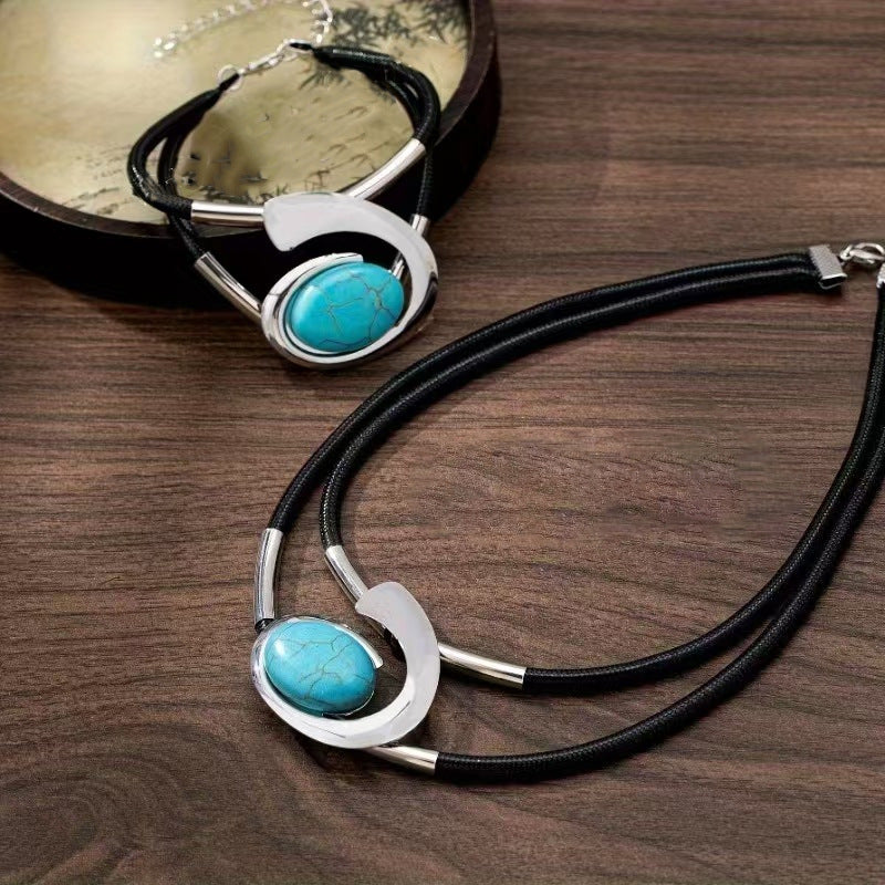 Collar + Pulsera🔥1 juego 26  euros🔥 Conjunto de collar y pulsera de piedras preciosas de estilo bohemio