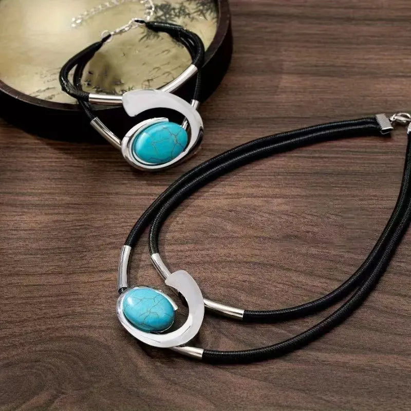 Collar + Pulsera🔥1 juego 26  euros🔥 Conjunto de collar y pulsera de piedras preciosas de estilo bohemio