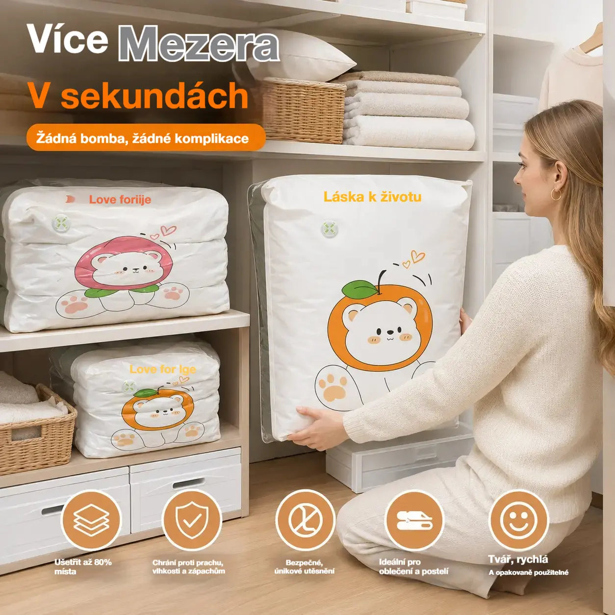 ✨🗃️ Sada 5 kusů 💨 Velké stlačitelné úložné tašky: Není potřeba žádné vzduchové čerpadlo, nepropustné, ideální pro úsporu místa v kufru i doma ✈️