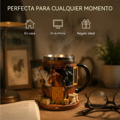 Taza de café 3D con temática de granja y establo, taza de acero inoxidable con relieve tridimensional, regalo ideal para amantes de los caballos.