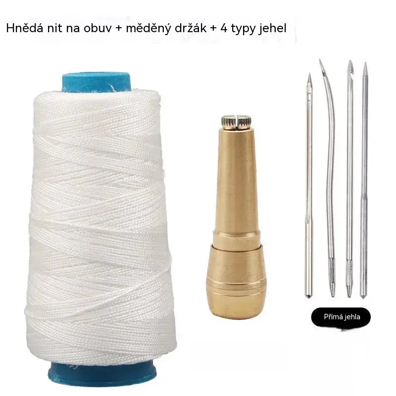 ✨NYNÍ SLEVA 50 %!✨ 5dílná sada šídel na kůži s voskovanou nití: Ruční šicí nástroje pro kožedělné řemeslo.
