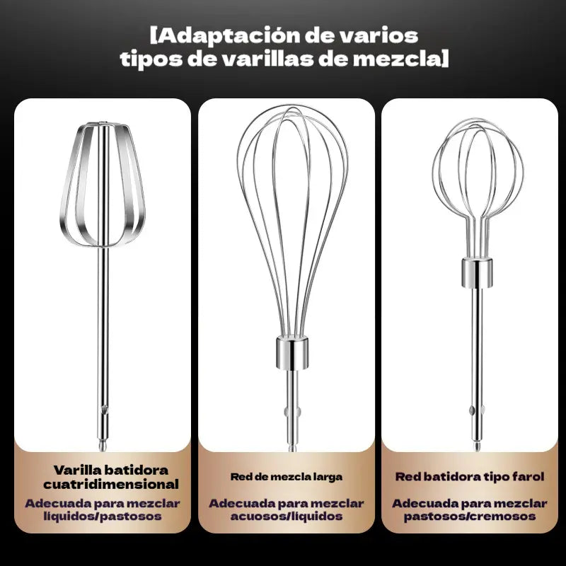 ✨✨Batidora de mano de acero inoxidable con tres velocidades ajustables para hornear y batir mantequilla.