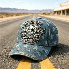 Gorra de béisbol retro ajustable de la Ruta 66, la elección perfecta para los entusiastas del ciclismo.