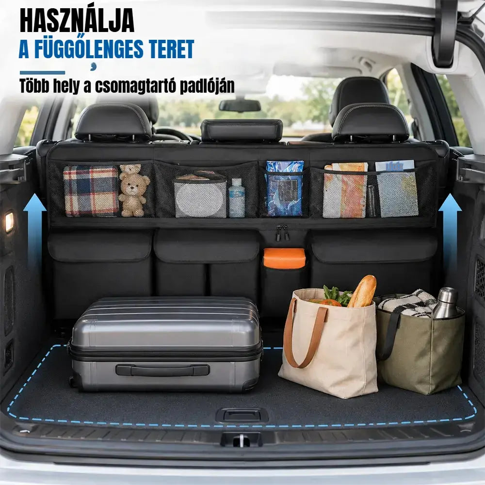 🚗 Függeszthető csomagtartó-rendszerező – Szabadítson fel helyet a csomagtartó alján, és tartson mindent rendezetten! ✨📦
