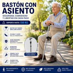 ✨Bastón plegable 2 en 1 con silla, Las muletas son anticaídas, plegables y portátiles✅