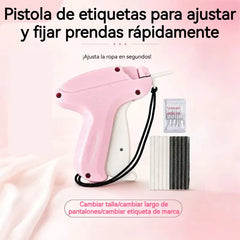 Pistola rosa y blanca + 1500 agujas blancas + 500 agujas negras + 5 agujas de repuesto🏷️¿Ropa demasiado grande? 🏷️ Pistola de etiquetas para ajustar y fijar prendas rápidamente