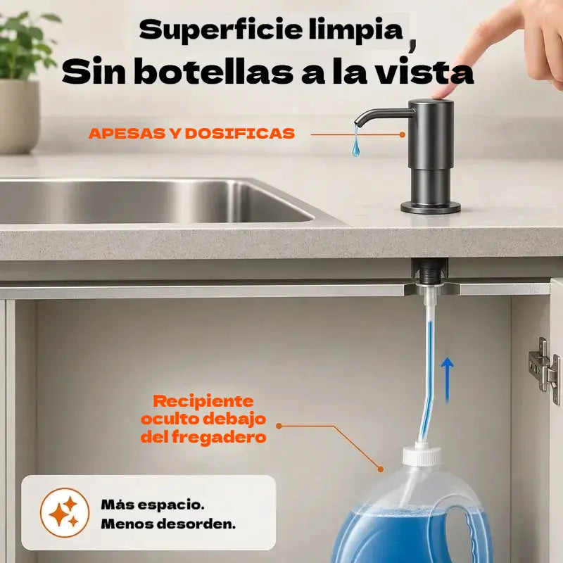 Dispensador de jabón y detergente integrado para fregadero de cocina, fabricado en acero inoxidable de primera calidad, con tubo extensible directo al cristal y bola de gravedad 304, bombeo rápido.