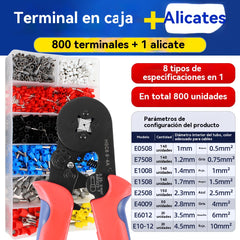 【800* Manguito terminal + 1* Alicates de crimpeado】🧰Kit de fundas para cables aislados, terminales y alicates de crimpeo