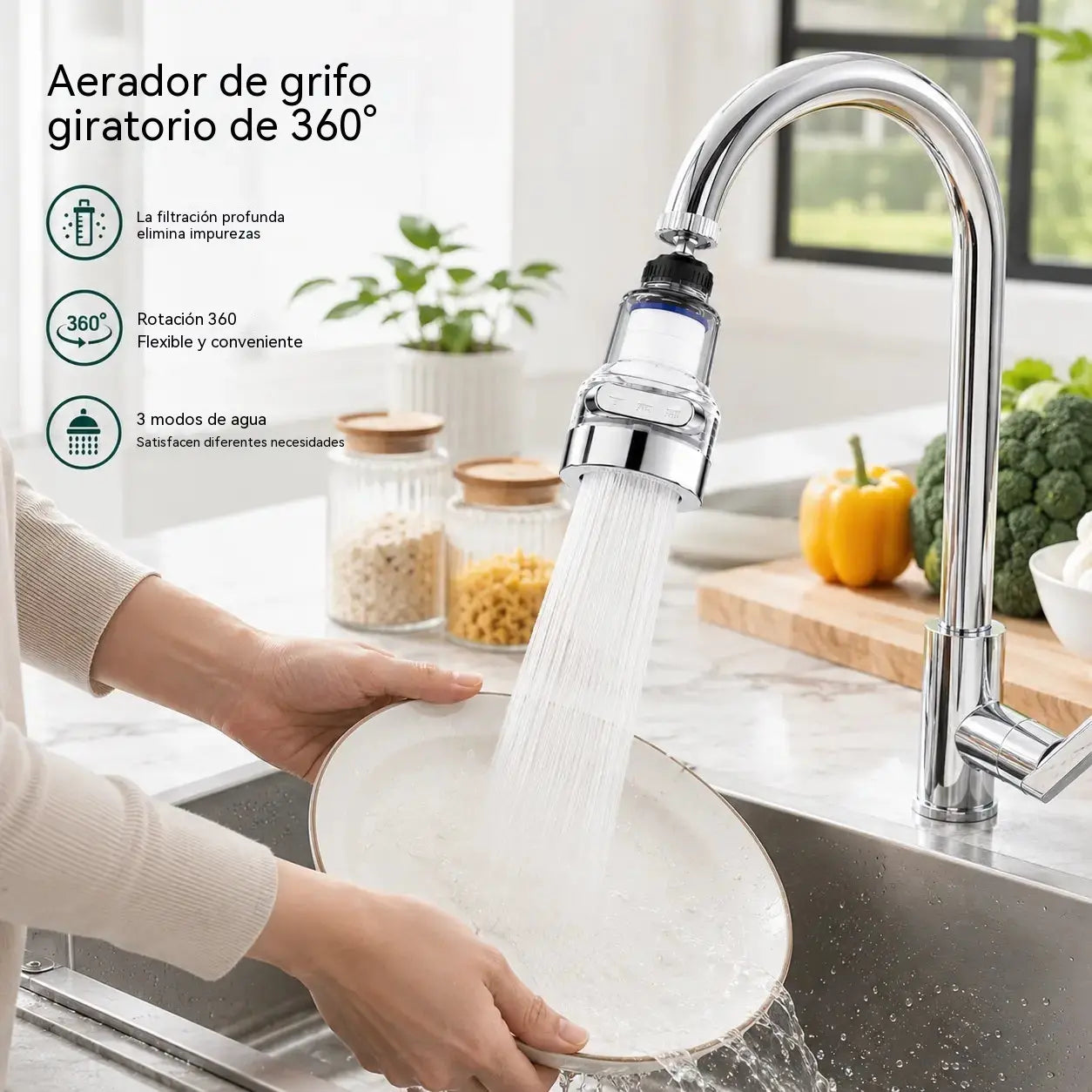 🔥 ¡Compra 1 y llévate 1 GRATIS! 2 unidades por solo 26 €🚰 Aireador Giratorio 360° para Grifo con 3 Modos – ¡Menos Salpicaduras y Más Comodidad!