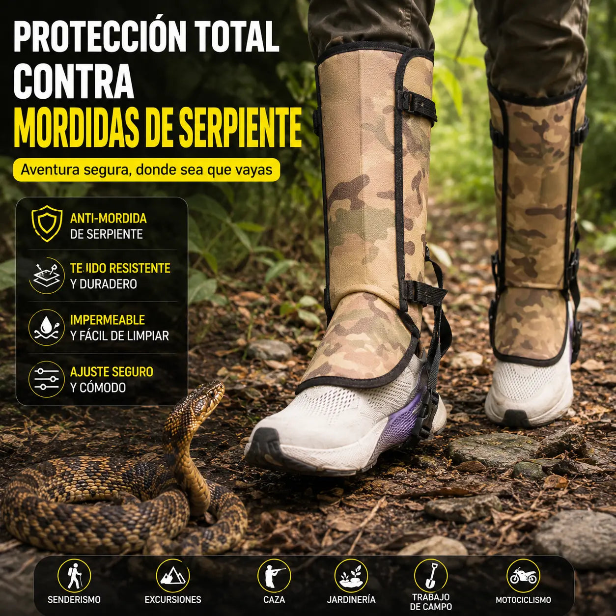 🏕️✅ Calentadores de piernas impermeables para senderismo al aire libre, protección contra mordeduras de serpiente, adecuados para senderismo y aventura al aire libre.