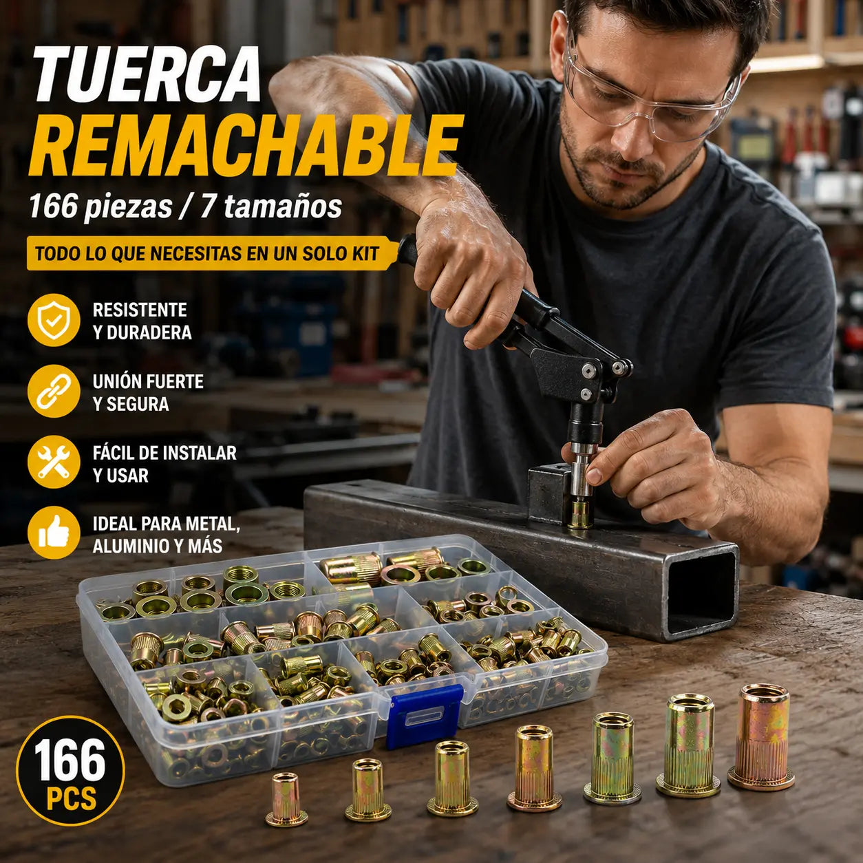 【166 piezas】🏆¡Último día de oferta especial, ahorra un 49%!🛠️Herramientas para remaches roscados, juego de remaches roscados M3, M4, M5, M6 y M8