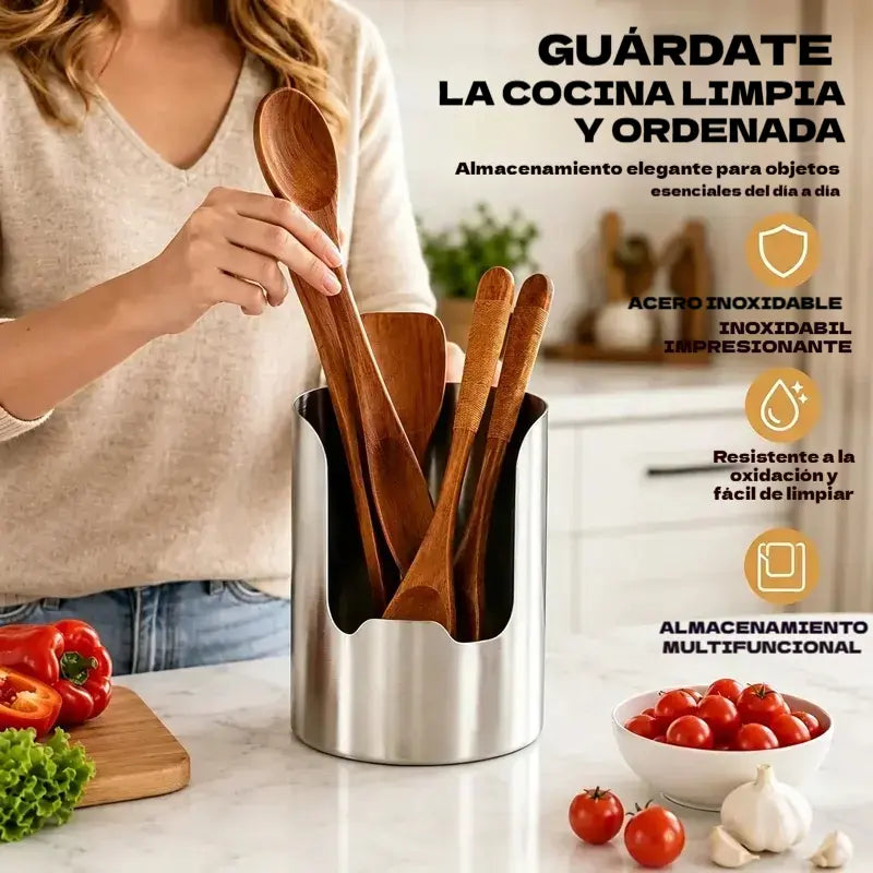Compra 1 y llévate 1 gratis: 【2 piezas】Soporte para tapa de olla, cucharón y espátula de acero inoxidable: organizador de cocina integrado, estable y antideslizante.