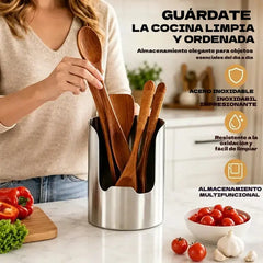 Compra 1 y llévate 1 gratis: 【2 piezas】Soporte para tapa de olla, cucharón y espátula de acero inoxidable: organizador de cocina integrado, estable y antideslizante.