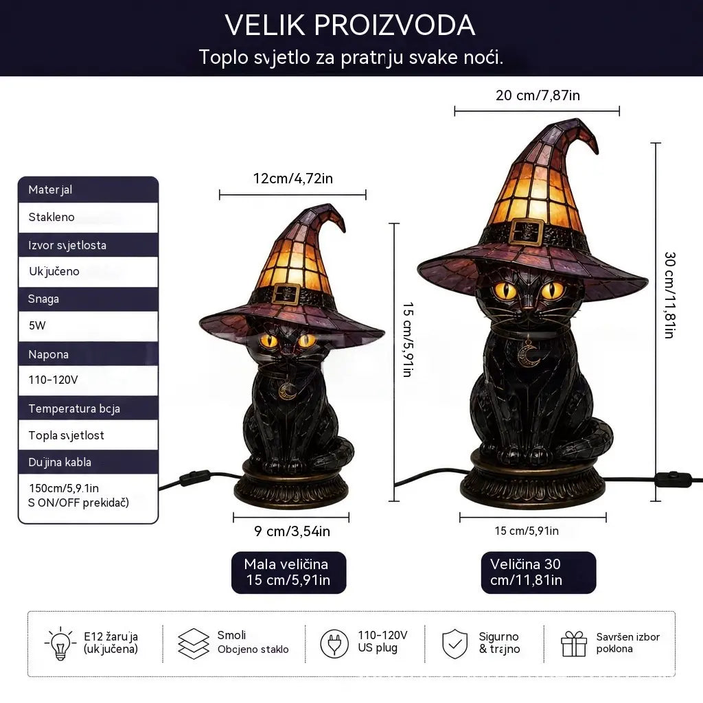 🧙‍♀️✨Lampa s vještičjim šeširom i mačjim motivom, akrilni 3D ukras za rukotvorine, ukras za stol/stolna lampa