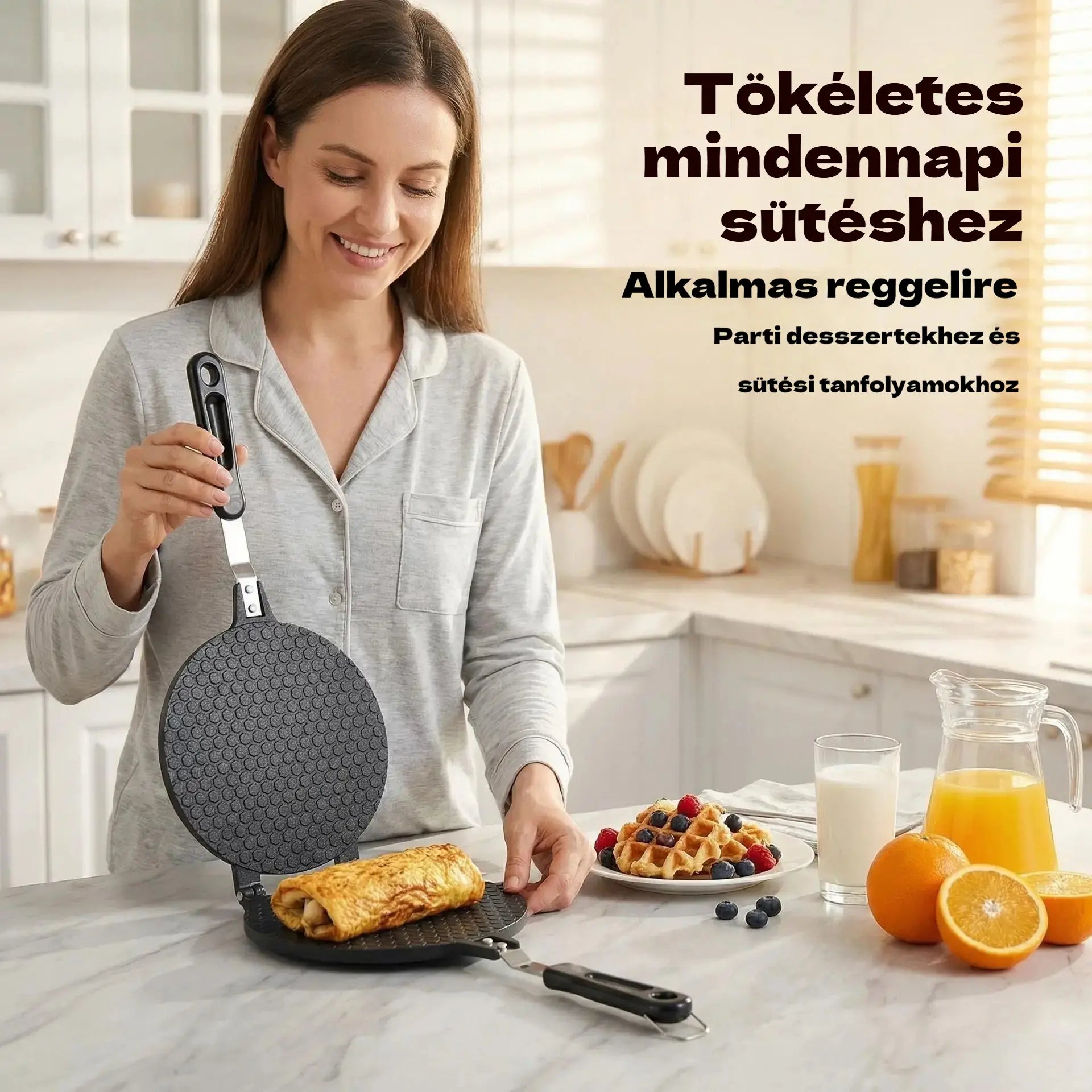 🔥 Sokoldalú tapadásmentes serpenyő: tökéletes palacsinta, steak és fagylalttölcsér készítéséhez! 🥞🥩🍦