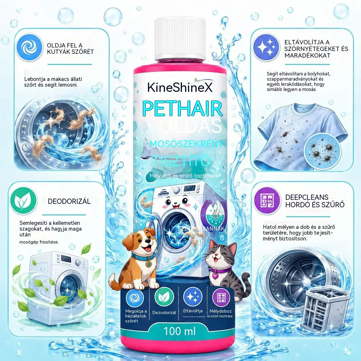 🐱🐶Tisztítószer az állati szőr alapos eltávolításához a mosógépekből