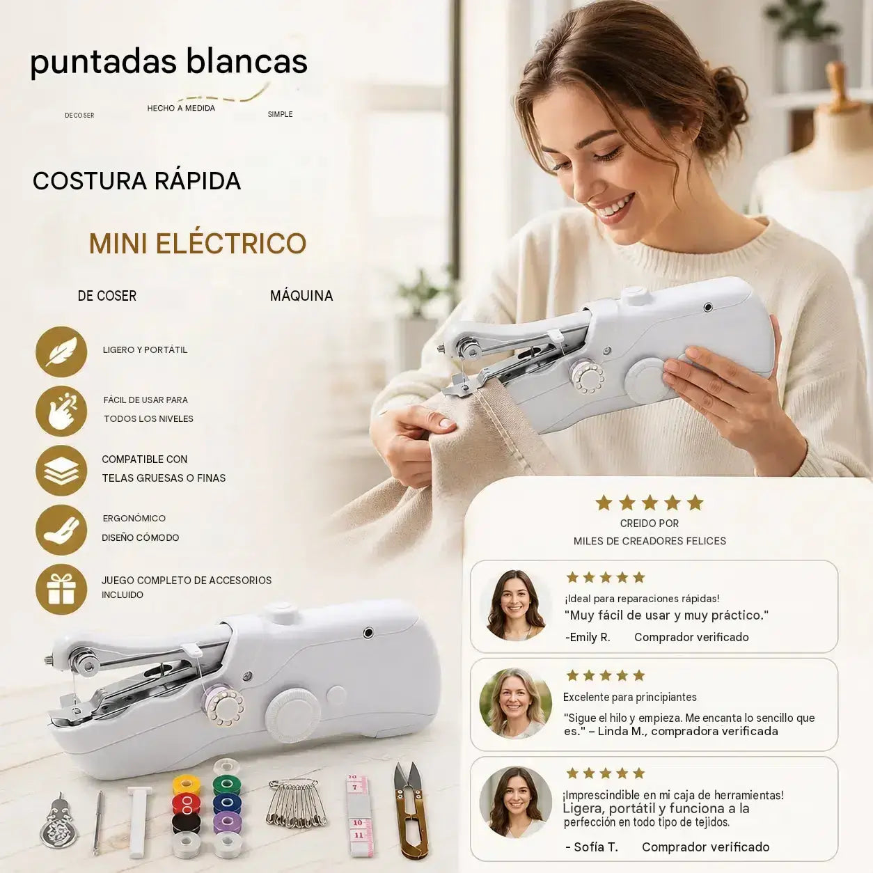 🧵 Mini máquina de coser eléctrica: ¡ligera, portátil y fácil de usar! ✨