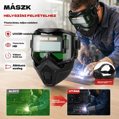 Teljesen automatikus hegesztősisak fénykapcsolóval és fejre szerelhető védőálarccal hegesztők számára