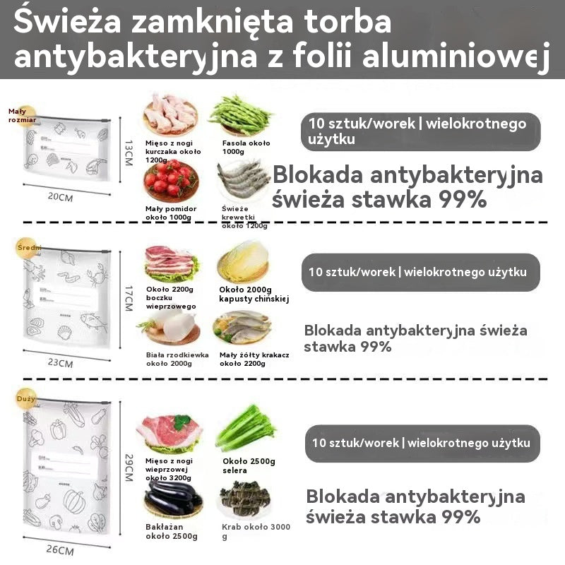 【90 sztuk】Aluminiowa torba spożywcza z zamknięciem strunowym, zapewniająca świeżość i możliwość przechowywania w lodówce w gospodarstwie domowym