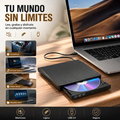 💿 Lector CD/DVD Externo USB 3.0 — ¡Recupera tus Discos y Lee, Reproduce y Graba Archivos Fácilmente!