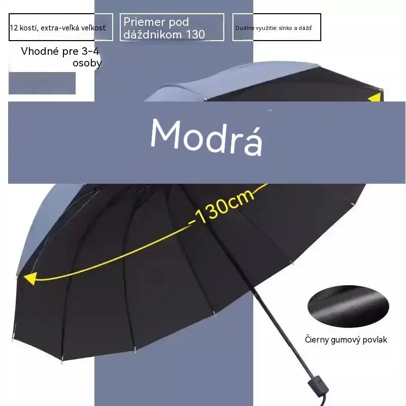 ☔ Skladací dáždnik s 12 rebrami – odolný voči vetru, nepremokavý a ľahký na dážď aj slnko