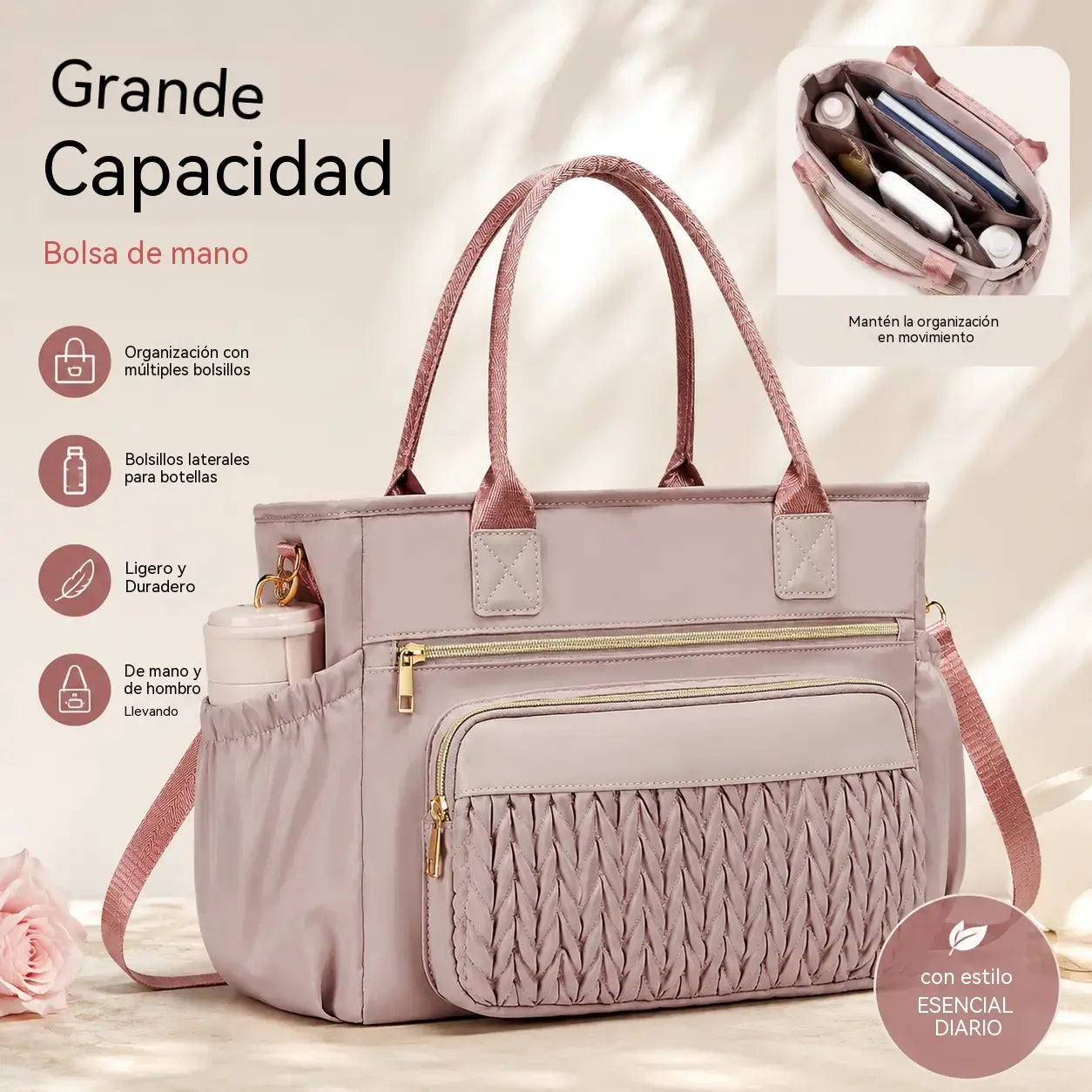 ✨Bolsa térmica para el almuerzo para mujer: elegante bolsa isotérmica a prueba de fugas con correa ajustable y bolsillos laterales.