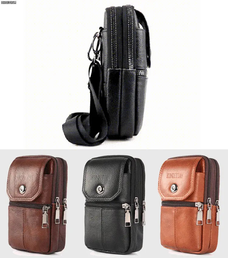 👜 ¿Cansado de llevar todo en los bolsillos? Riñonera de cuero auténtico para hombre con estilo y gran capacidad