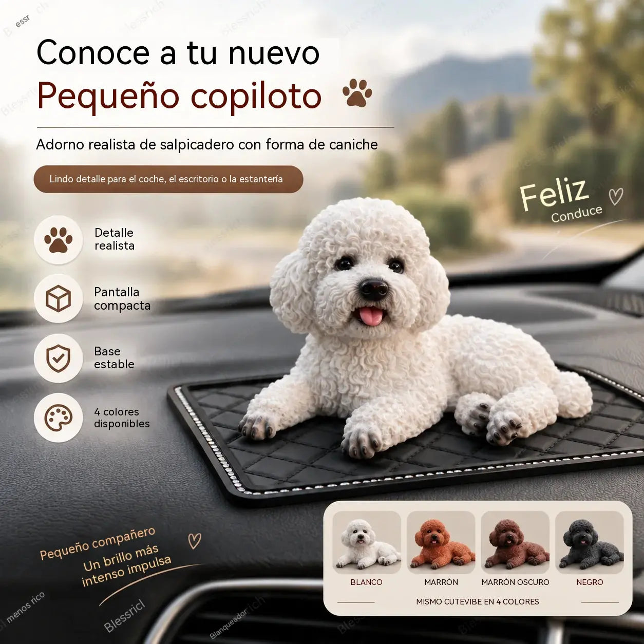 🐶✨Adorno de caniche para coche: la mejora más adorable para el salpicadero