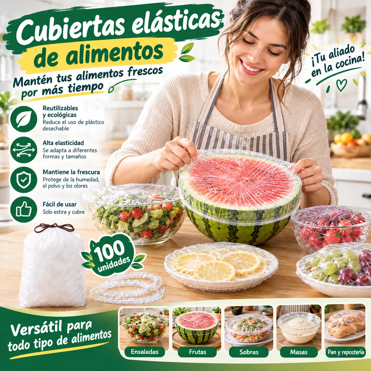 【200 piezas】Film transparente desechable, ideal para recipientes y alimentos. Se ajusta perfectamente, ofrece un buen sellado y es fácil de usar.