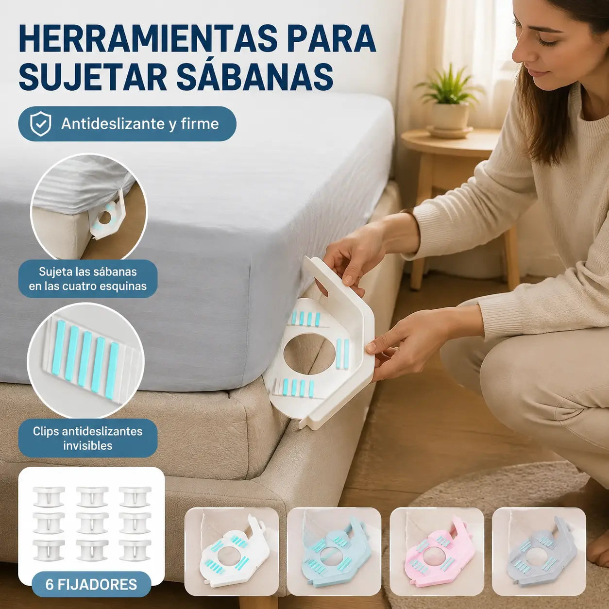 [4 piezas]🧵🏠Sujetadores Invisibles para Sábanas – Sin Agujas, Antideslizantes y Fáciles de Usar