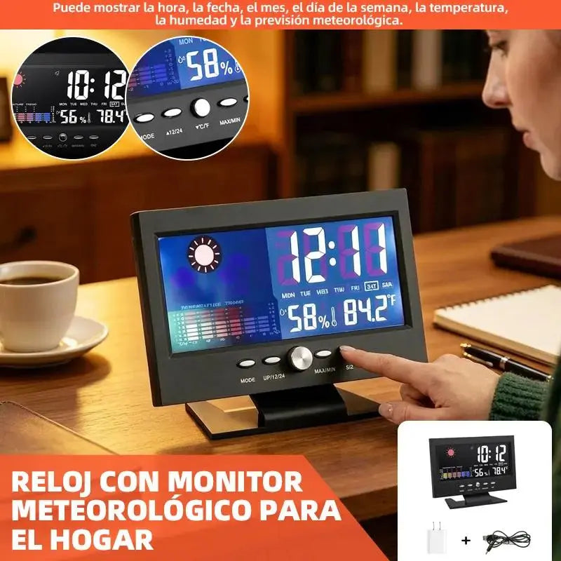 🔥Reloj despertador de mesa digital LED con monitor de temperatura y humedad y pronóstico del tiempo
